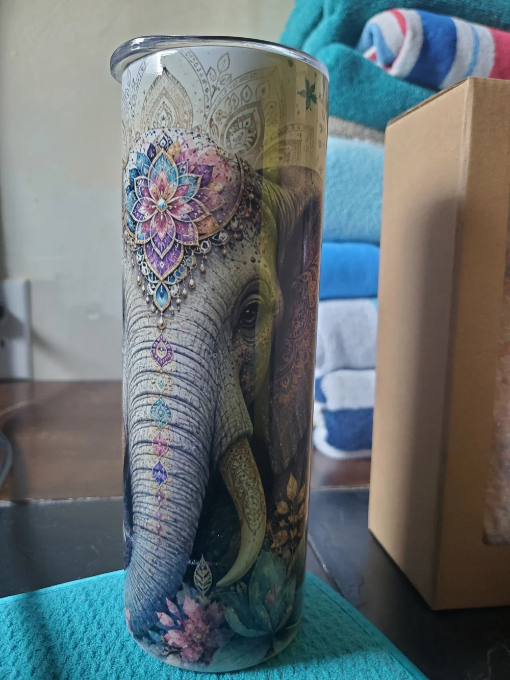 Elephant Stainless Travel Tumbler - Purple & Teal